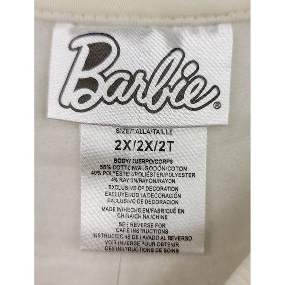 Barbie Vacay Mode 2X Off-White Logo Sweatshirt Pink Flamingo Float Pool - Picture 4 of 9